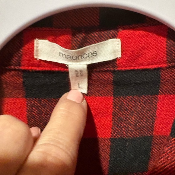 Maurices L Red and Black Button-Down Flannel Shirt women’s - Picture 3 of 8